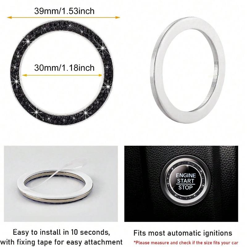1pc Rhinestone Decor Glass Car One-button Start Decoration Ring