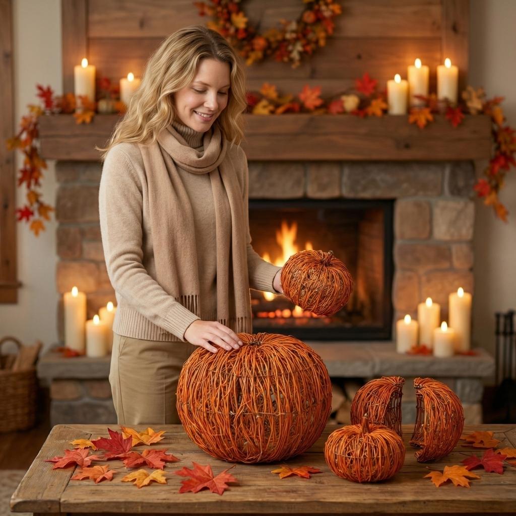 Pumpkin Decorative Ornaments – 3-Piece Set (Detachable; Assembly Required)