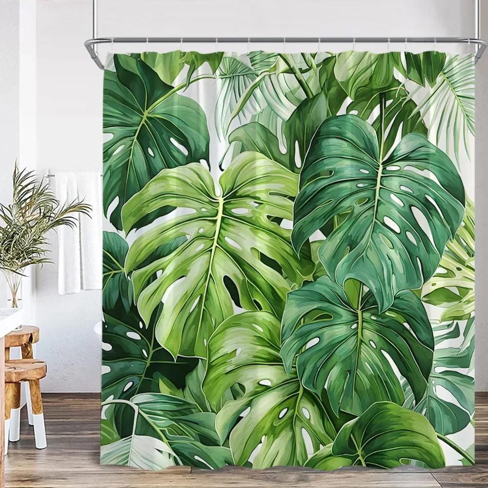 Nordic Modern Shower Curtain Tropical Leaves Monstera Shower Curtain Forest Green Leaves Plants Bathroom Decoration