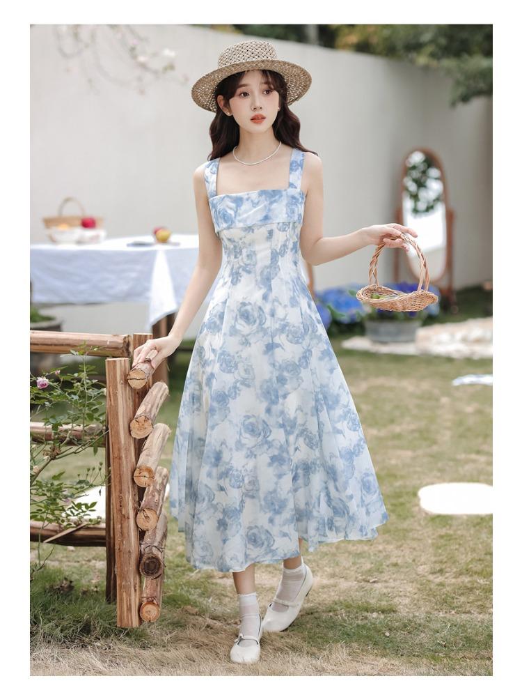 Vintage Floral Two-piece Dress Women 2026 Summer Elegant Long Strap Dress Female Korean Style Beach Evening Party Fairy Dresses