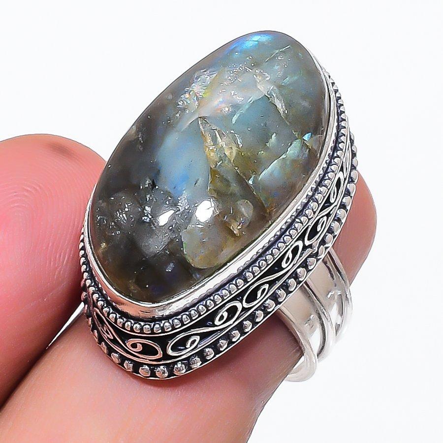 Labradorite Gemstone 925 Sterling Silver Jewelry Ring Size 7