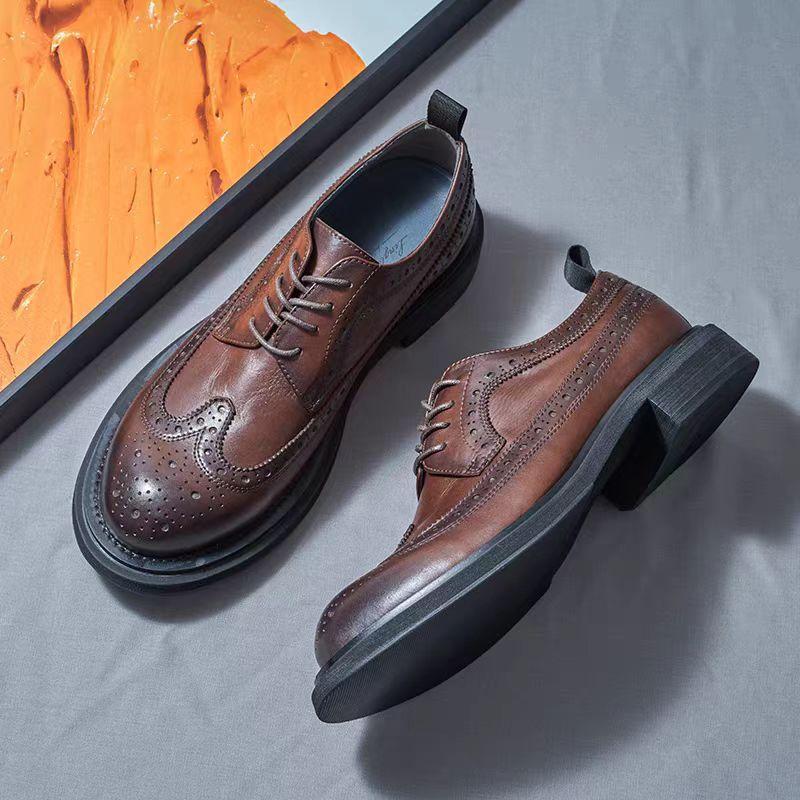 Leather Breathable Brock Carved Retro Men'S Casual Shoes Wedding Groom Shoes British Business Dress Leather Shoes