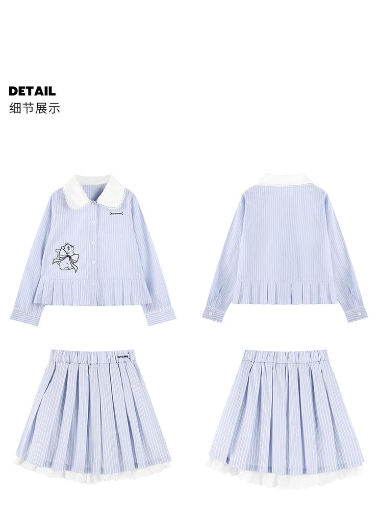 Girls' College Style Set 2025 Spring/Autumn New Children's Striped Shirt and Pleated Skirt