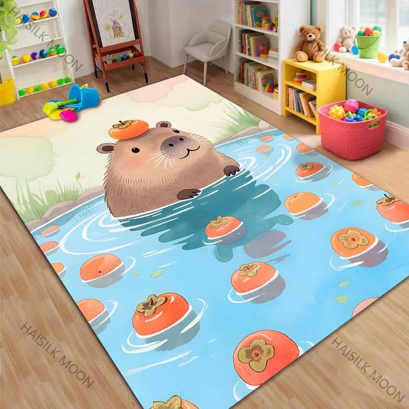 Cute Capybara Cartoon Carpet for Living Room Bedroom Sofa Home Decor Non-slip Floor Mat Children's Activity Area Rugs