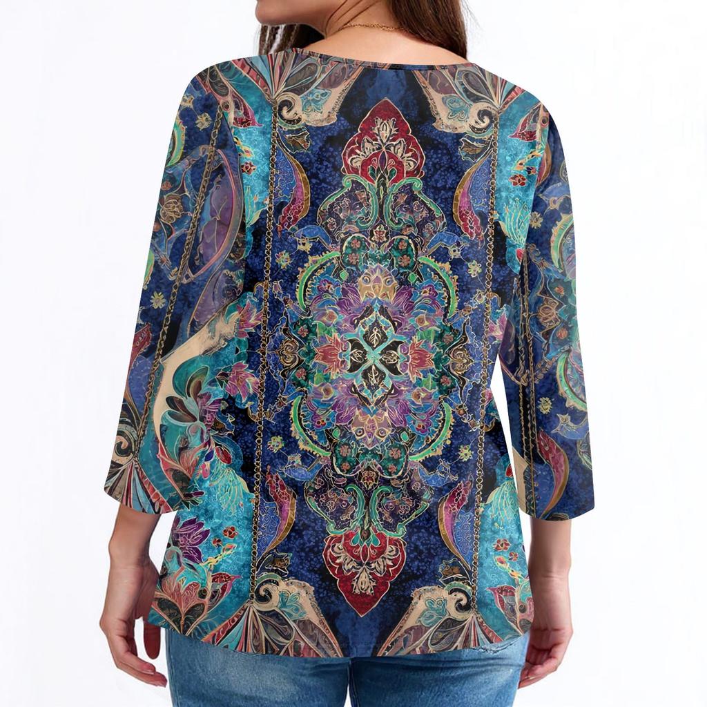 Women's T Shirt Print 3/4 Sleeve Fashion Basic V- Neck Regular Top