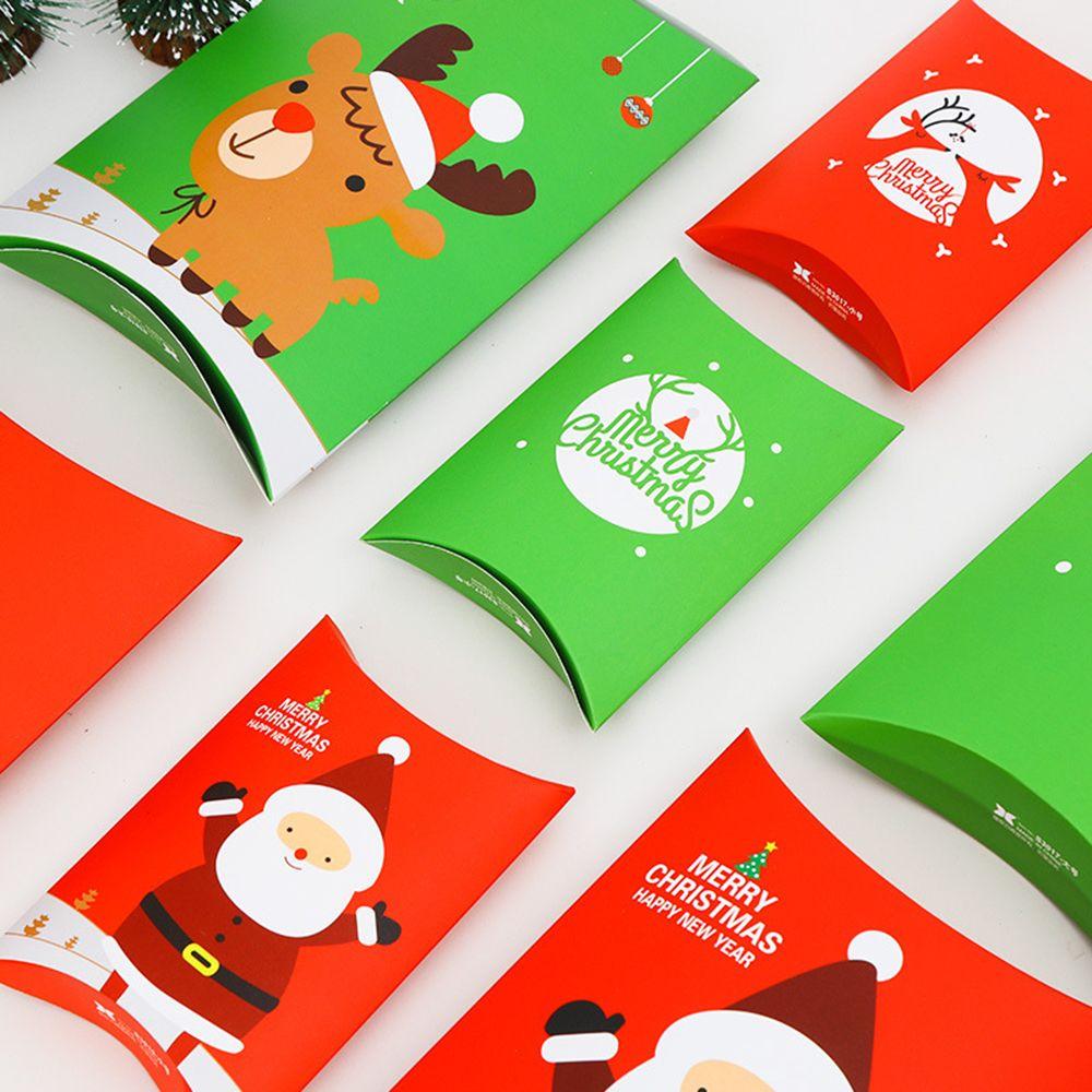 5/10PCS Cute Xmas Present pouch Pillow Shape Christmas Paper Candy Boxes Kraft Gift Bag