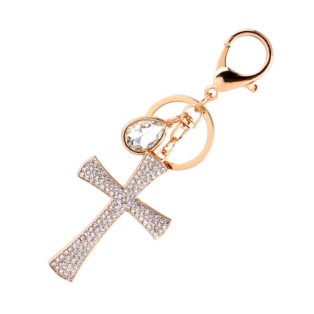 Cross Crystal Rhinestone Key Ring Charm Pendant Purse Bag Cute Keychain HighQ