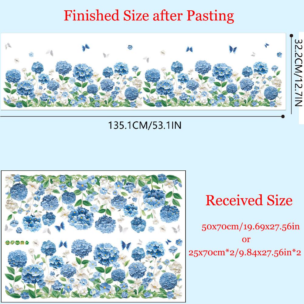 Blue Rose Flowers Wall Sticker Skirting Board Decor Sticker Bedroom Living Room Removable Waistline Decorative Wall Sticker