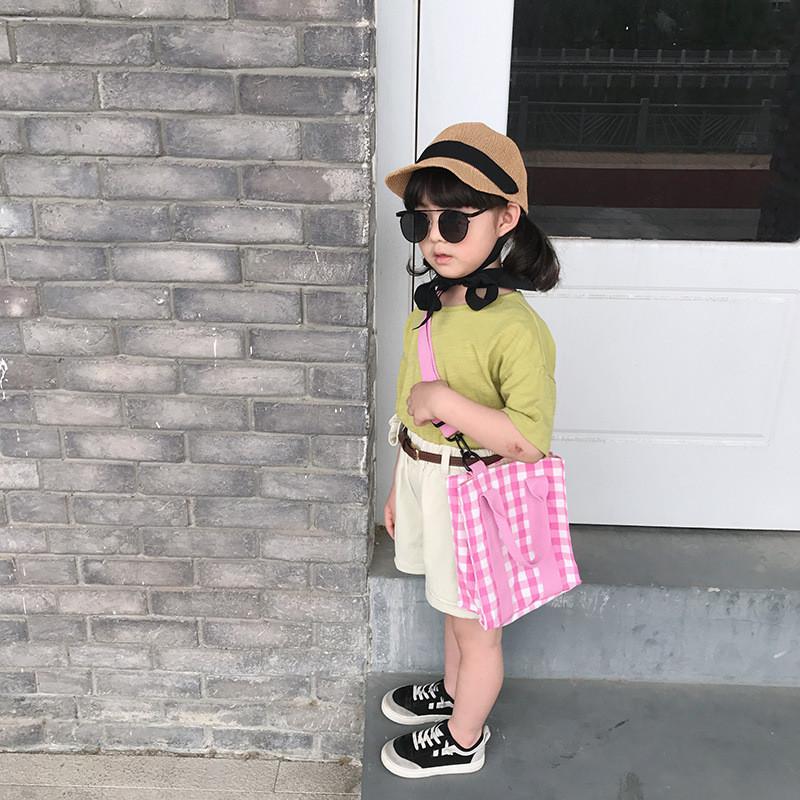 Trendy Children's Shoulder Bag Versatile Plaid Canvas Crossbody Bag For Kids