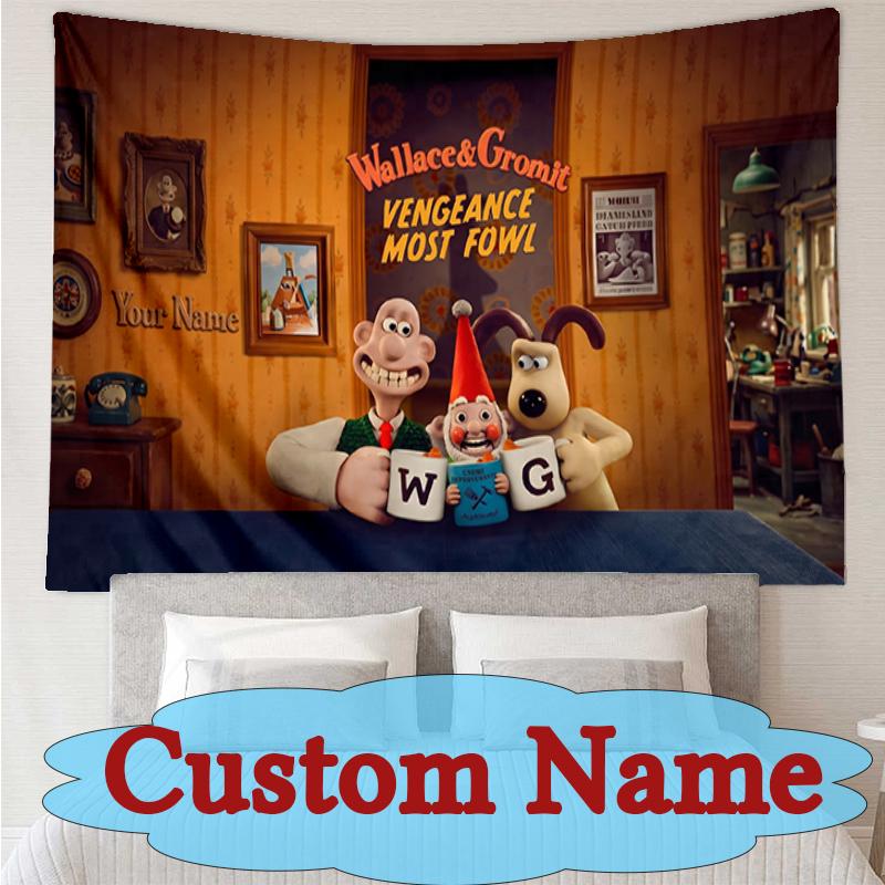 Custom Name Wallace Gromit Vengeance Tapestry Home Decoration Background Wall HD Nature Hanging Cloth Livingroom Bedroom