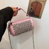 IELGY Cylindrical Female Bag with Diamond Crossbody Chain Pillow Bag