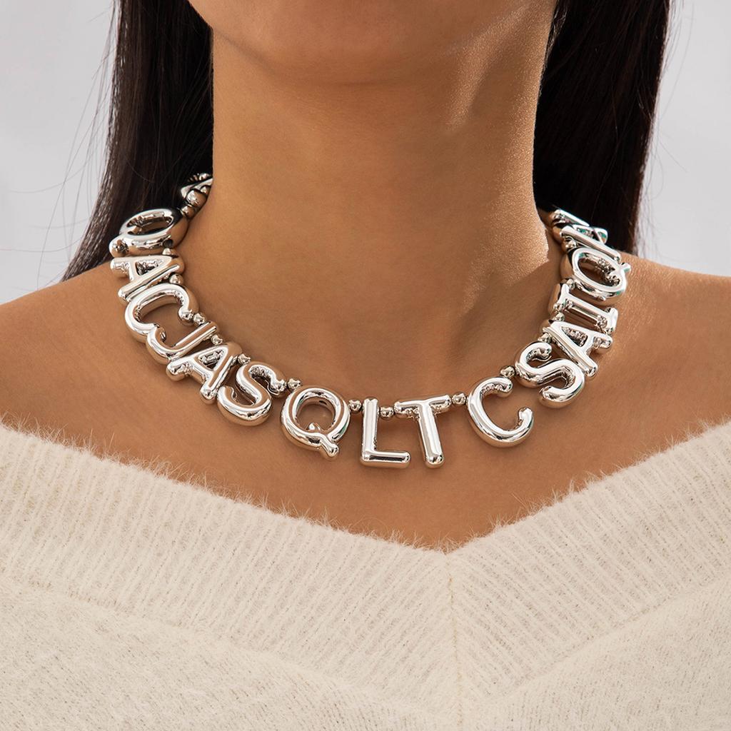 Letter Splicing Collarbone Chain European and American Style Geometric Rectangular Necklace Necklace Necklace Jewelry Women