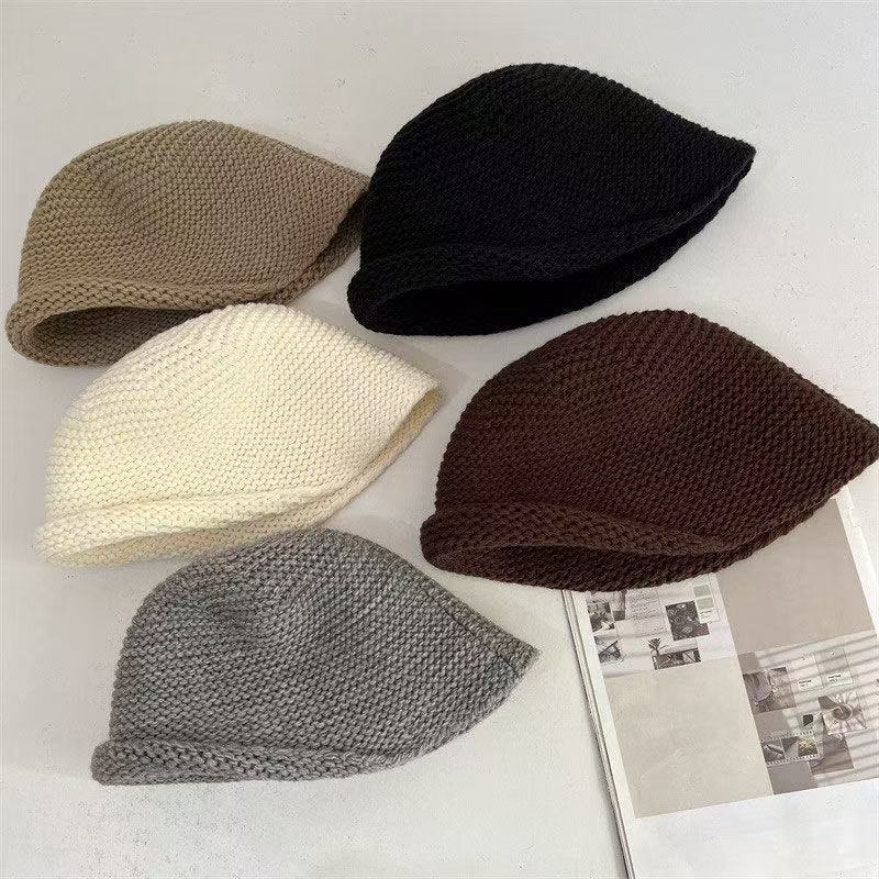 New Semi-curled Wool Bucket Hat Women's Warm Knitted Basin Hat Versatile Face Hat