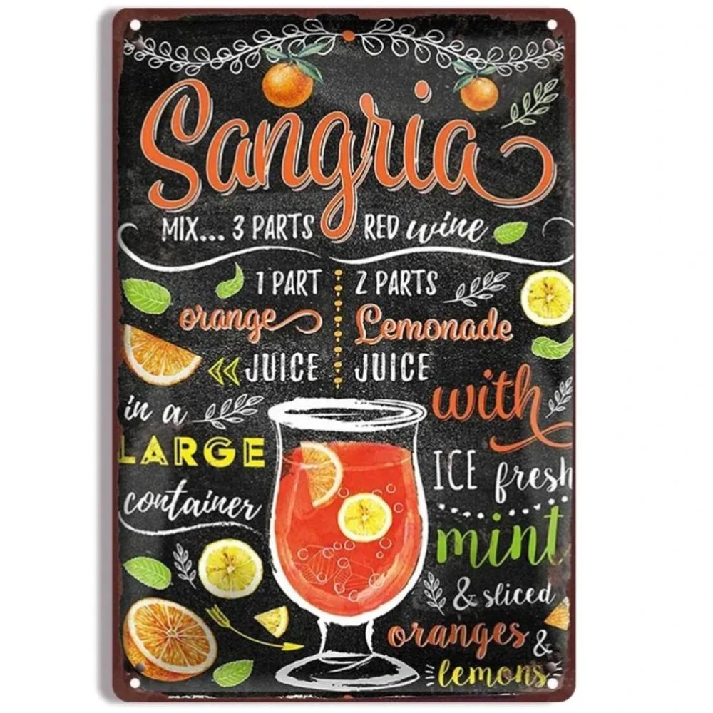 VintageSip Classic Cocktail Tin Signs - Spanish Blackboard Style Wall Posters, Decorative Plaque for Bar, Club & Beverage Shop