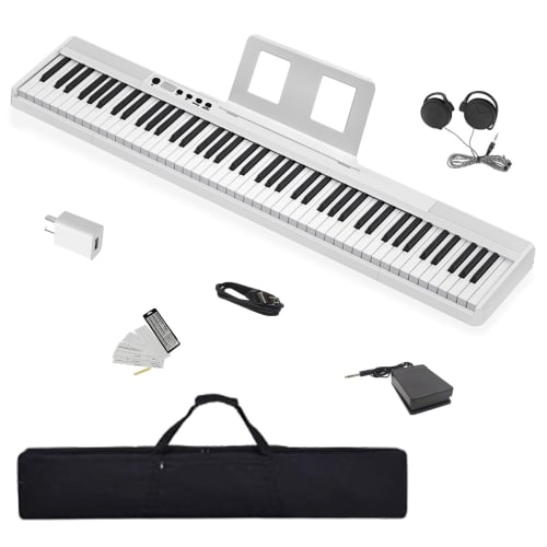 Longeye Digital Piano (Attaches to Music Stand), 88 Keys, Portable, Ultra-Compact, 10mm Stroke, Built-in Battery, Long Battery Life, Perfect for Pract