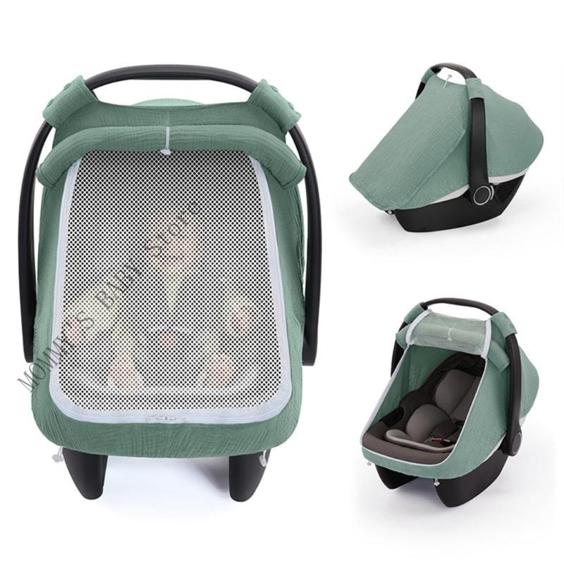 

H3CD Full Protective Baby Car Canopy with Roll Straps and Mesh Window Accent зелений