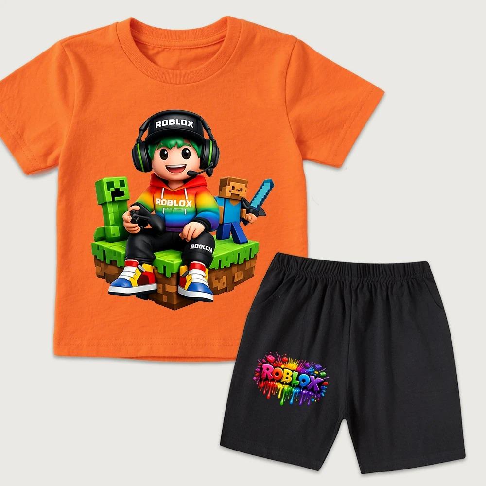 Fashion Funny Cartoon Boys Girls Cute Printed Kids T-shirt and Shorts 2 Piece Set Summer Casual Outfit for Boys and Girls Childrens Clothing
