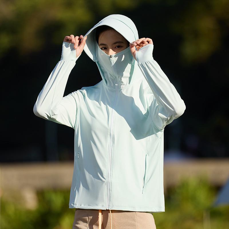 Damen Sonnenschutzkleidung für Frühling und Sommer Outdoor Vielseitiger lässiger Sport-Hoodie, UV-beständiger Angelanzug, Hochelastische Eisseidenjacke