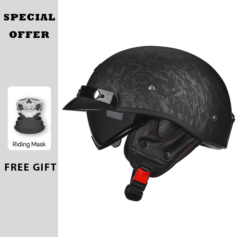 Half Face Motorcycle Helmets ABS Vintage Half Face Helmet Casco Moto Motorcycle Open Half Helmet Biker Pilot DOT Approved M-XXL