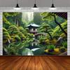 Natural scenery mountains rocks waterfall green plants banner background suitable forgarden decorationactivitiesor taking photos