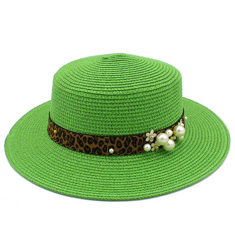 Hot Sale Straw Top Hat Fashion Pearl Accessories Panama Shade Straw Hat Women's Summer Big Eaves Beach Hat