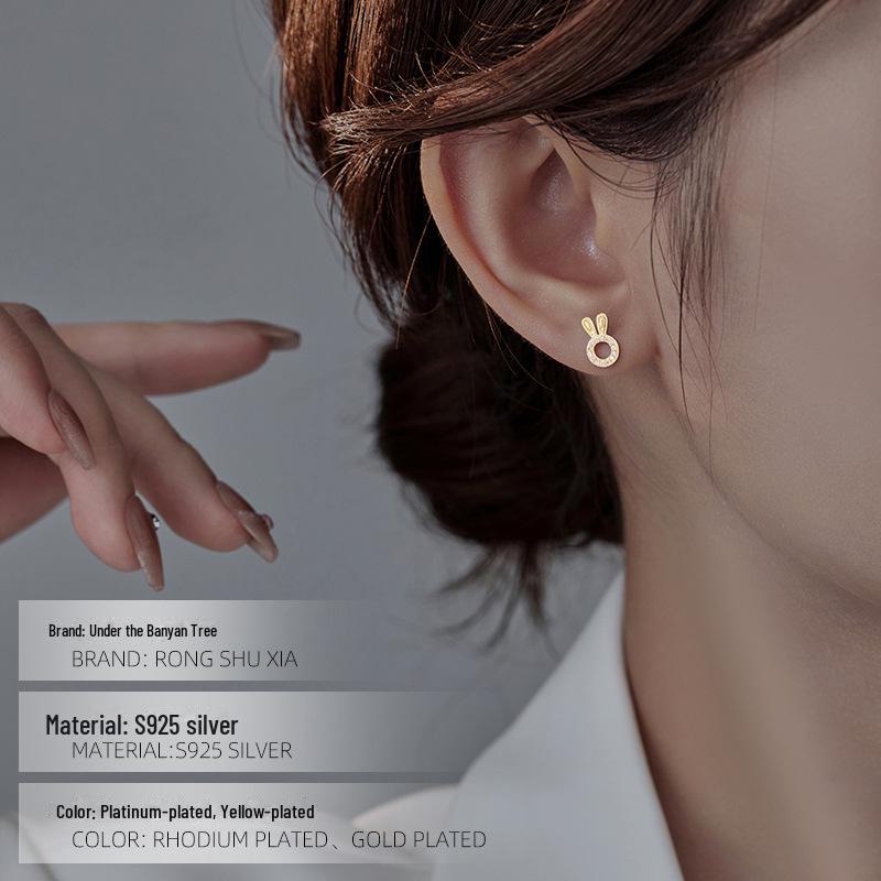 Banyan Tree S925 Silver Asymmetrical Rabbit & Carrot Zircon Earrings for Women