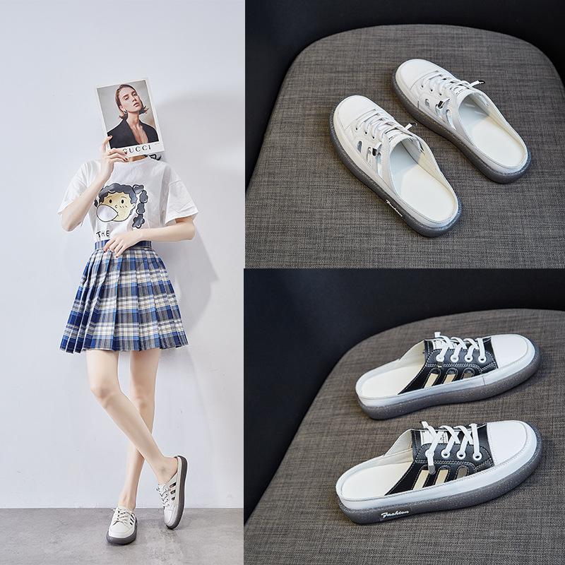 Half slippers women 2025 heelless lazy little white shoes Internet celebrities casual wear fashion bag head sandals women comfortable