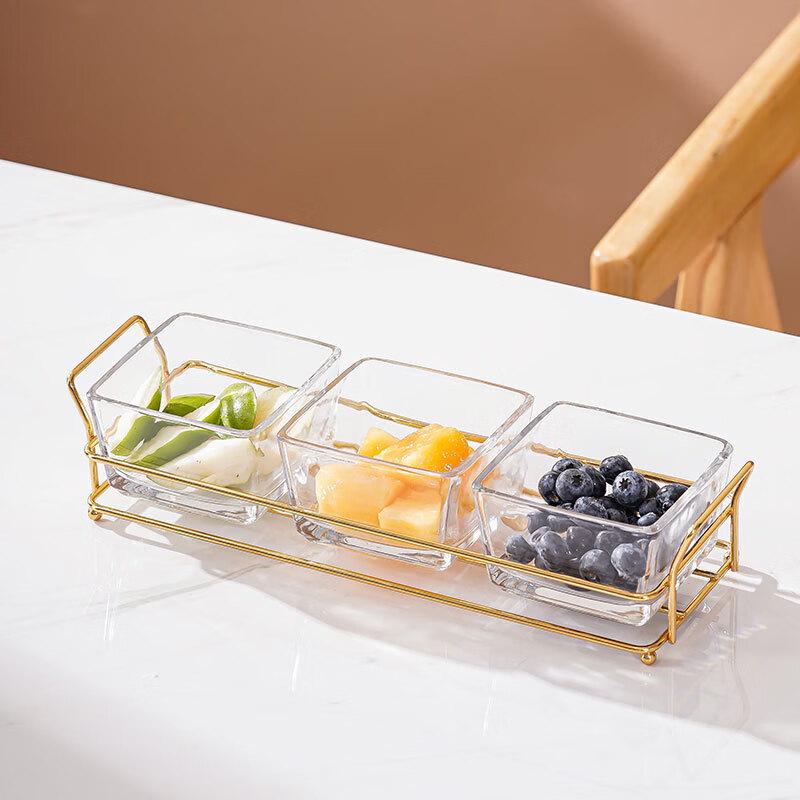 

Glass Three-Grid Serving Platter with Gold Frame