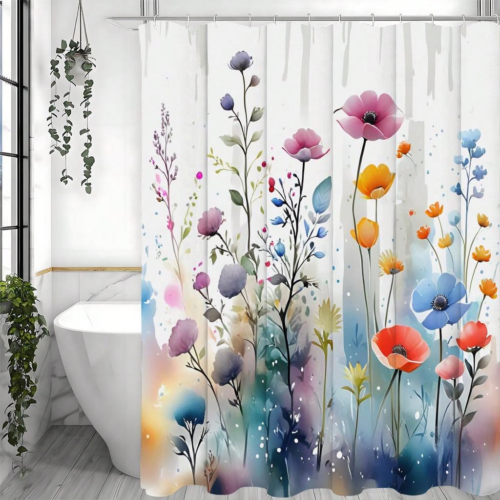 Watercolor Floral Shower Curtain: Embrace the Artistic Design, Soft Fabric, and Vibrant Vibes for Your Inspiring Bathroom