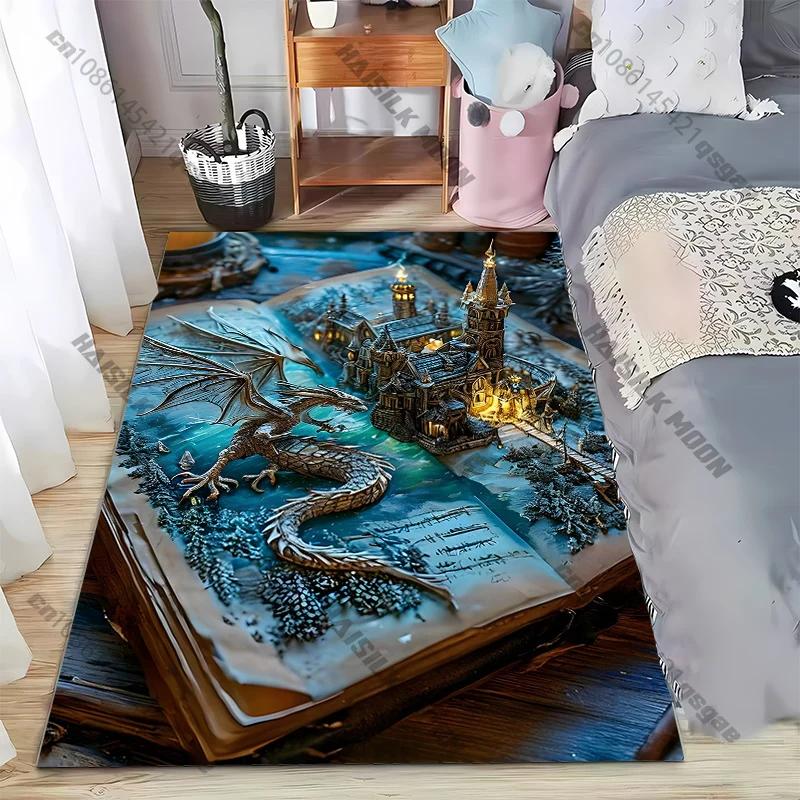 1PC Magic Book Castle Dragon Rug Carpet for Living Room Children Bedroom Play Mat Sofa Floor Rug Home Decor Anti Slip Mat