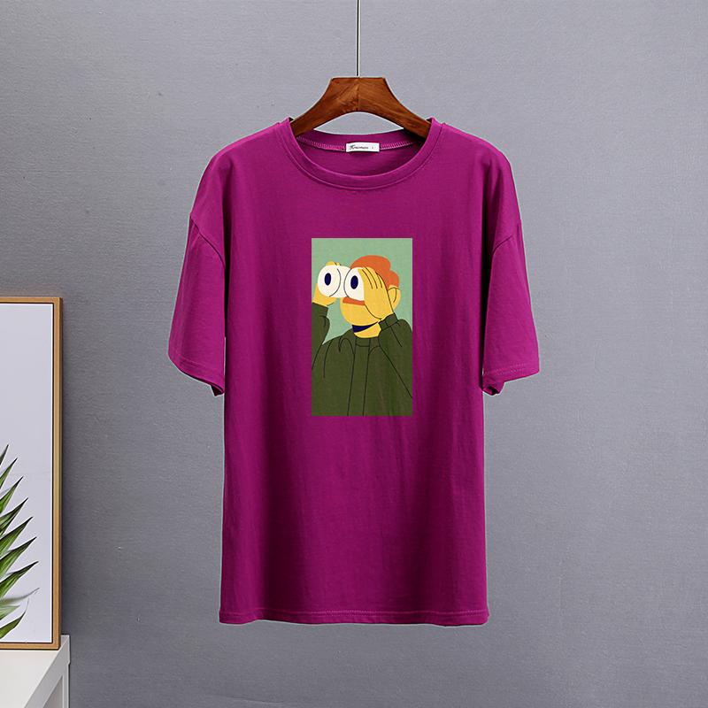Hirsionsan Nya roliga tecknade T-shirts Kvinnor Kawaii Casual Oversized Tees Par Mjuk bomull O-hals Kvinnliga Grafiska Toppar