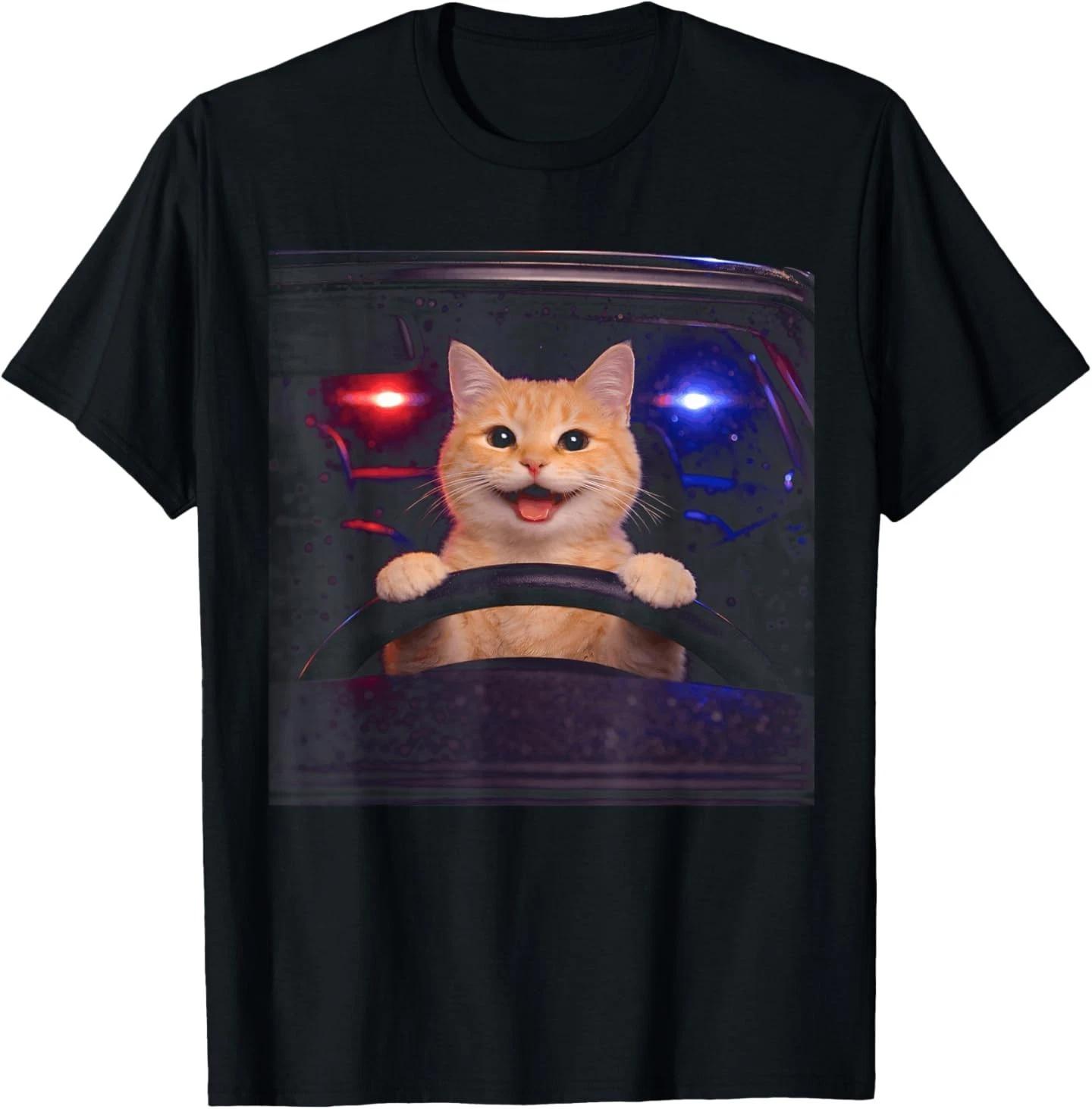 Funny Police Cat Driving Car Vintage Cat Meme T-Shirt S