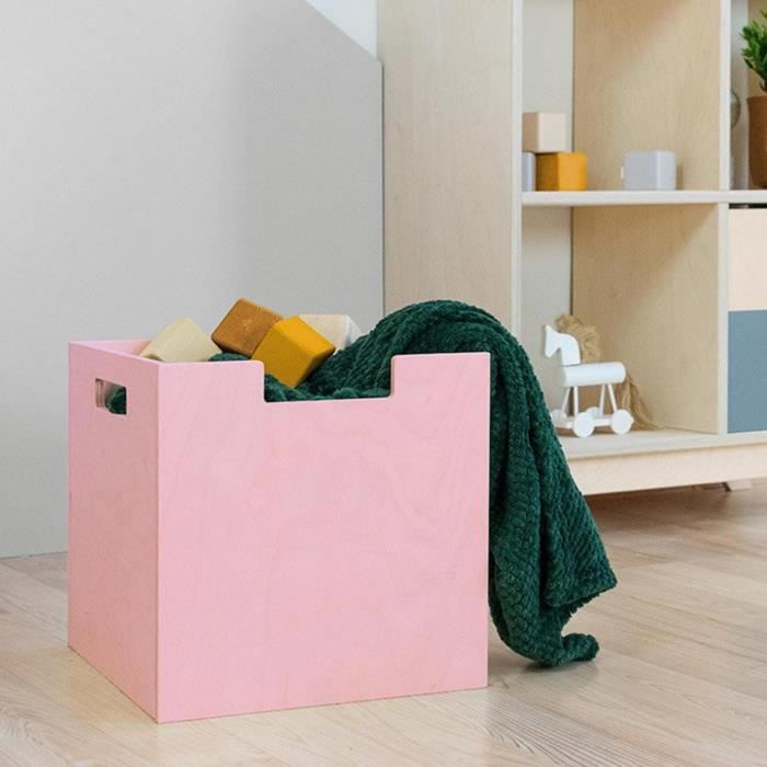 Boîte de rangement - Benlemi - Modèle 2 - Bois massif - Rose - 33 x 33 x 37 cm