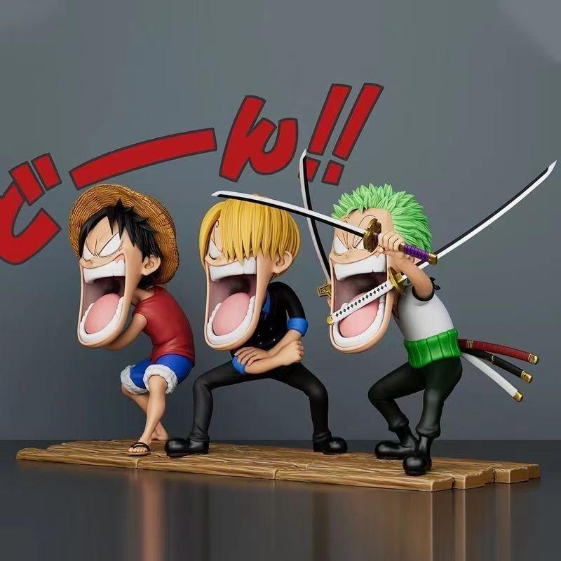 15cm Animation One Piece Luffy Figures Sanji Monkey D Luffy Roronoa Zoro Action Figure The Hungry Trio PVC Anime Model Perfect Toys