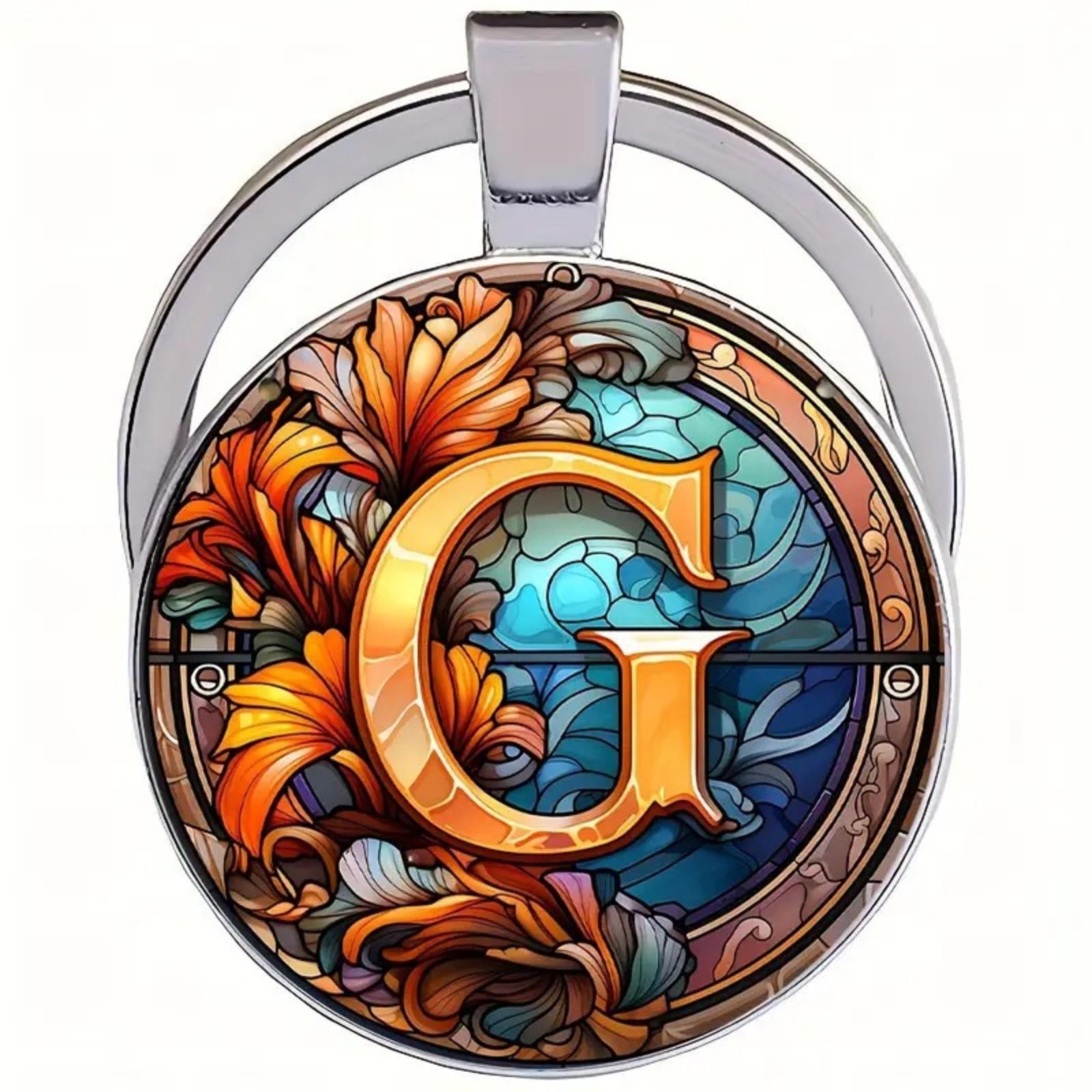 

Alphabet Letter G Keychain Pendant with Floral Pattern Acrylic Material Round Shape Suitable for Bags Backpacks Keys Accessories One Size