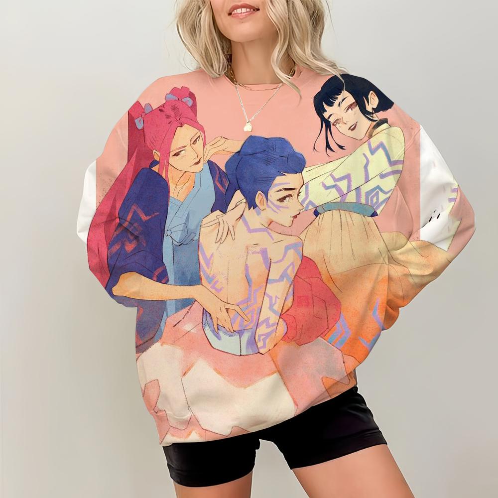 Simple Womens Pullovers KPop Demon Hunters Print Loose Sweatshirts Soft Female Clothing