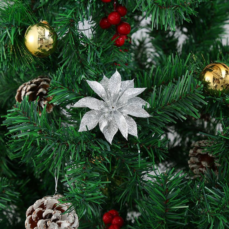 Exquisite Christmas Flowers, Solid Scallion Powder Gold, Silver and Red Flower, Christmas Tree Ornaments, Christmas Wreaths, Rattan, Christmas Decorat