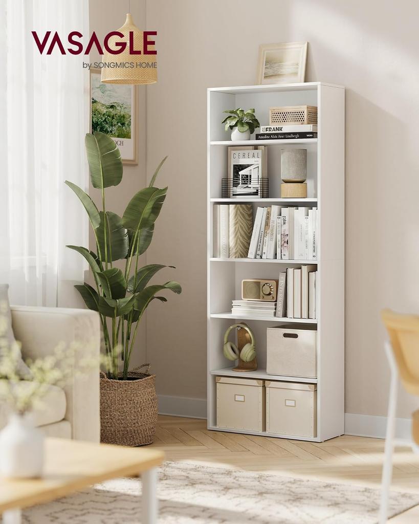 VASAGLE Libreria a 6 Ripiani Scaffale portaoggetti per Soggiorno Ufficio Camera da Letto Studio Stile Scandinavo Stile Scandinavo 24 x 60 x 178,5 cm Bianco