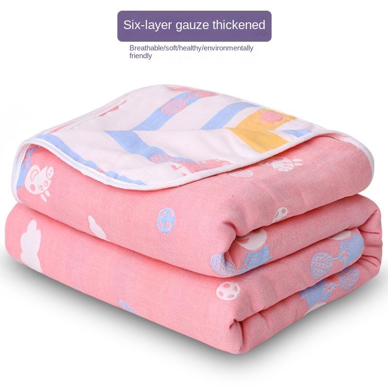 

Шестислойная марлевая накидка на пальцы ног из чистого хлопка, одинарное и двойное одеяло для кондиционирования воздуха, летнее детское одеяло для сна 90x100cm розовый