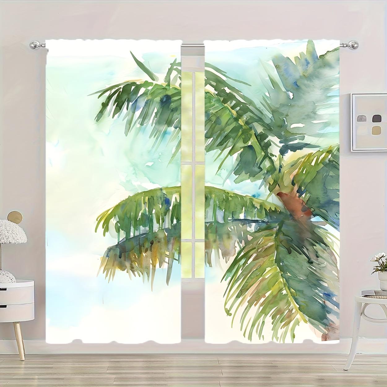 

2 шт. Современные листовидные цветочные принты светофильтрующие шторы панели устойчивые к УФ-излучению легкие в уходе прозрачные шторы для спальни гостиной 100W130H(CM)40x51in&Grommet Top