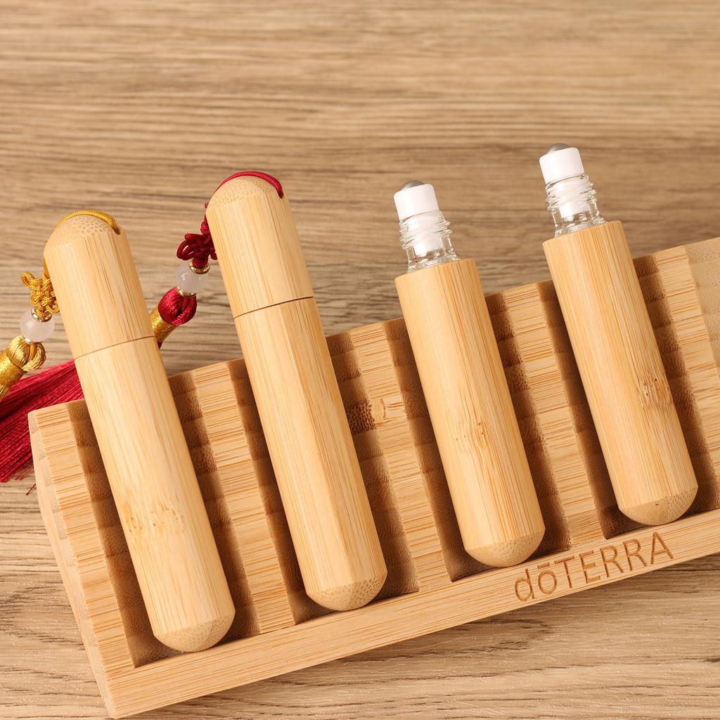 10ml Bamboo Roll On Bottles With Tassel Glass Insert Refillable For Essential Oil Perfume Engravable Travel Portable Empty Vials