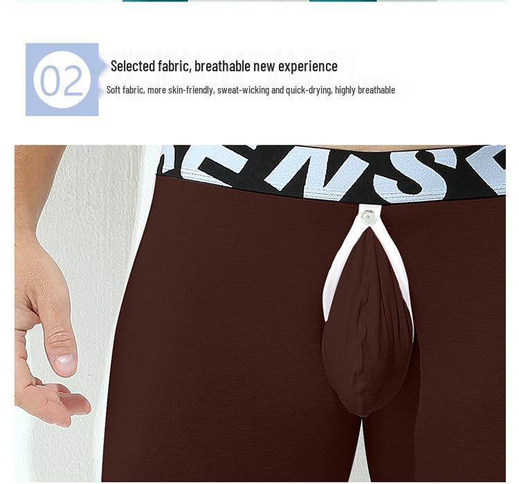 Leggings de bază din bumbac pentru bărbați, transfrontalieri: Deschidere frontală, Elasticitate ridicată, Respirabil, Croială mulată, Design U-convex, Lenjerie lungă.