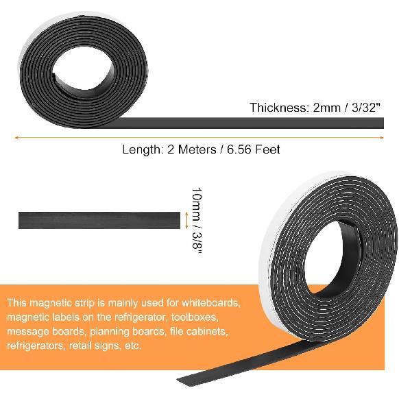 MECCANIXITY Magnetic Strip 6.56 Feet X 3/8" Width X 3/32" Thick Magnetic Tape Labels Stickers Self Adhesive for Whiteboards Refrigerator and DIY