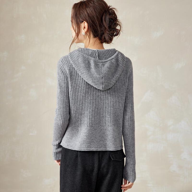 Srcr Women's 100% Wool Short Hooded Knit Cardigan