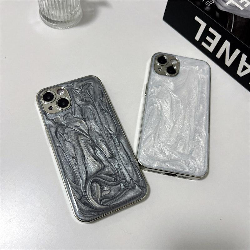 Luxusní gel s inkoustovým efektem, galvanicky pokovený stříbrný kryt pro iPhone 15 Pro Max 14 Plus 13 12 Pro 11 Kryt s komplexní ochranou proti pádu