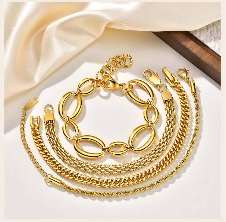 Minimalist Stackable Chain Bracelet for Women, 18K Gold Plated Stainless Steel, Waterproof Non Tarnish Dainty Jewelry Gift