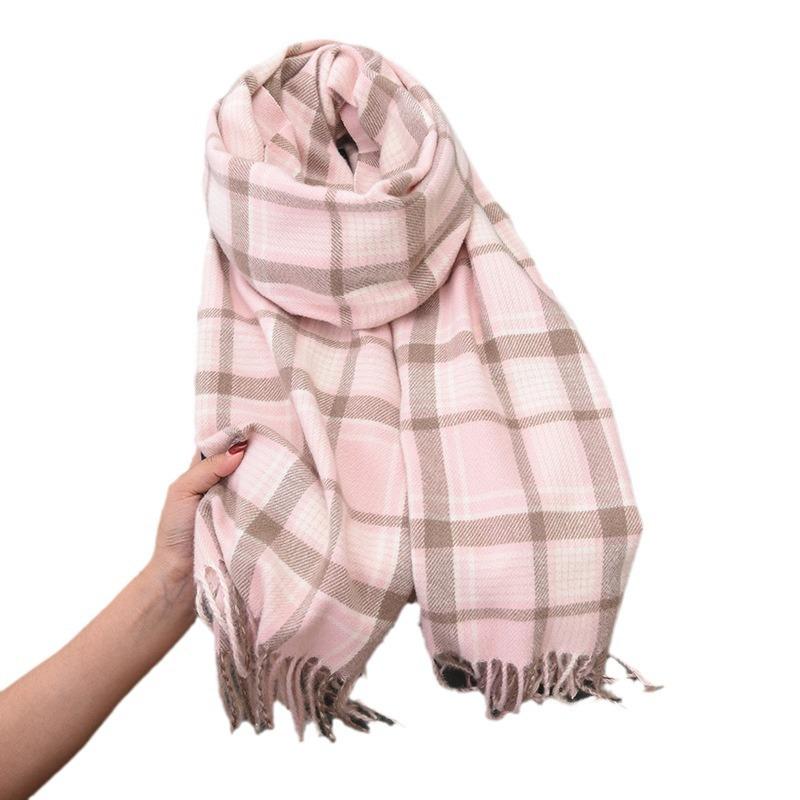 Premium new versatile plaid scarf women's soft warm thickened shawl autumn and winter travel cold scarf