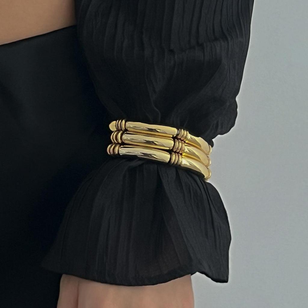 Cross-Border Beaded Bamboo Bracelet Set with Metal Bent Tube Design