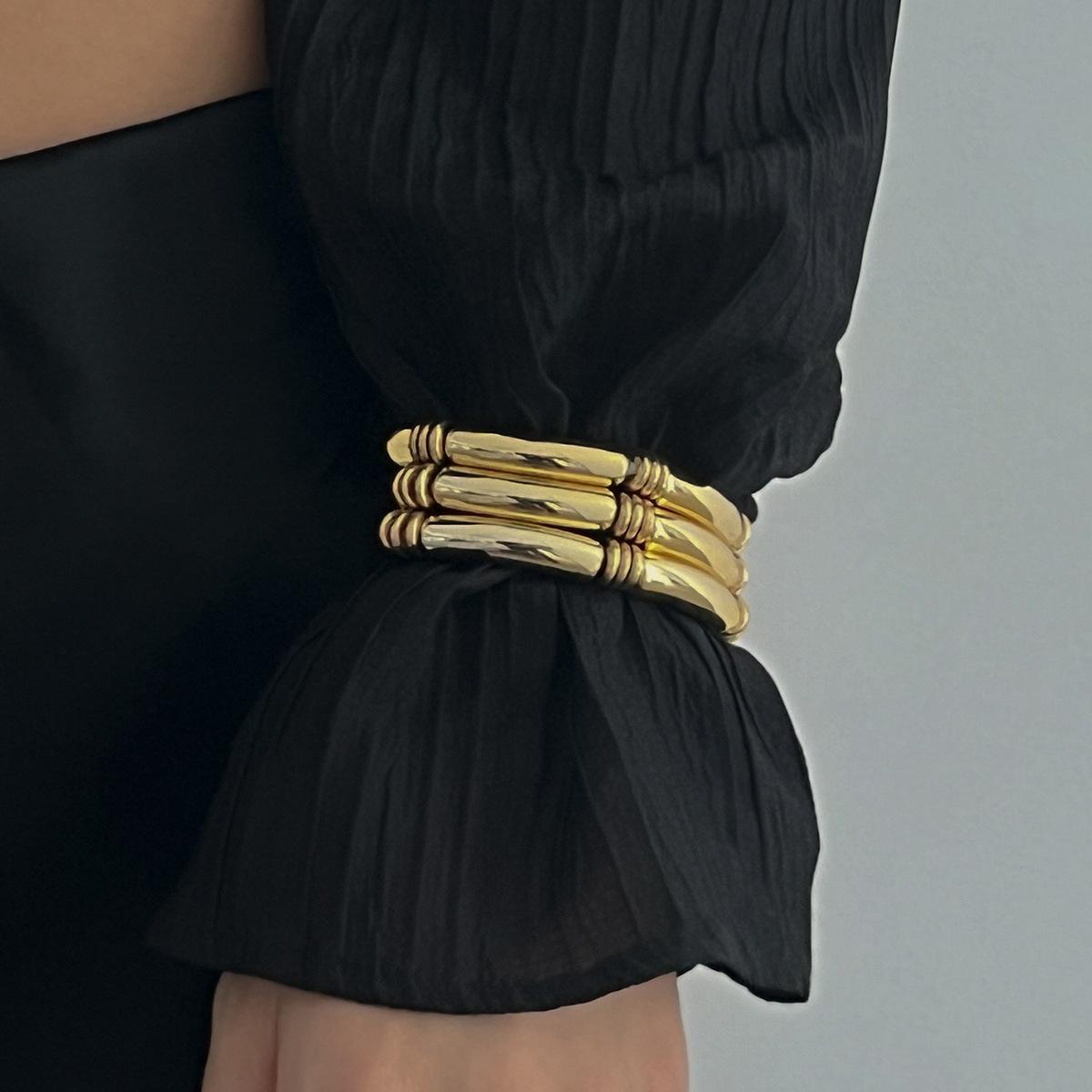 

Cross-Border Beaded Bamboo Bracelet Set with Metal Bent Tube Design