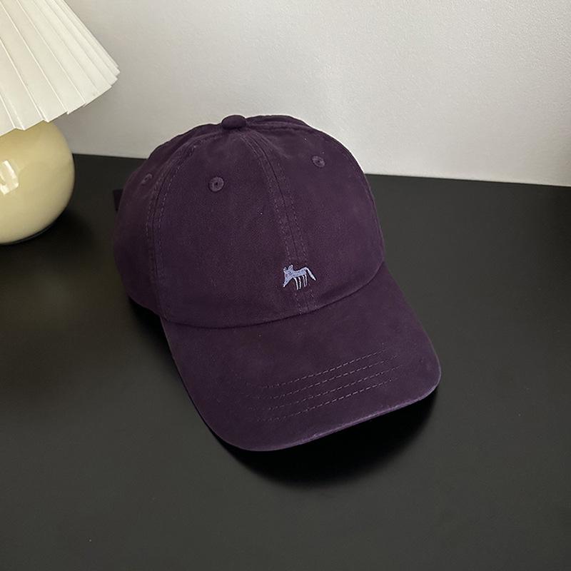 

Grape purple embroidery little fox sunshade baseball cap women s outdoor travel big eaves show face small cap Adjustable